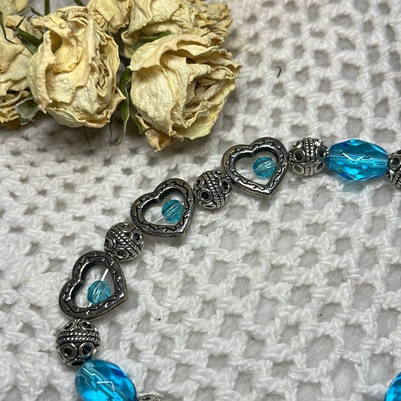 Silver and Blue Heart Charm Bracelet - Picture 3 of 4